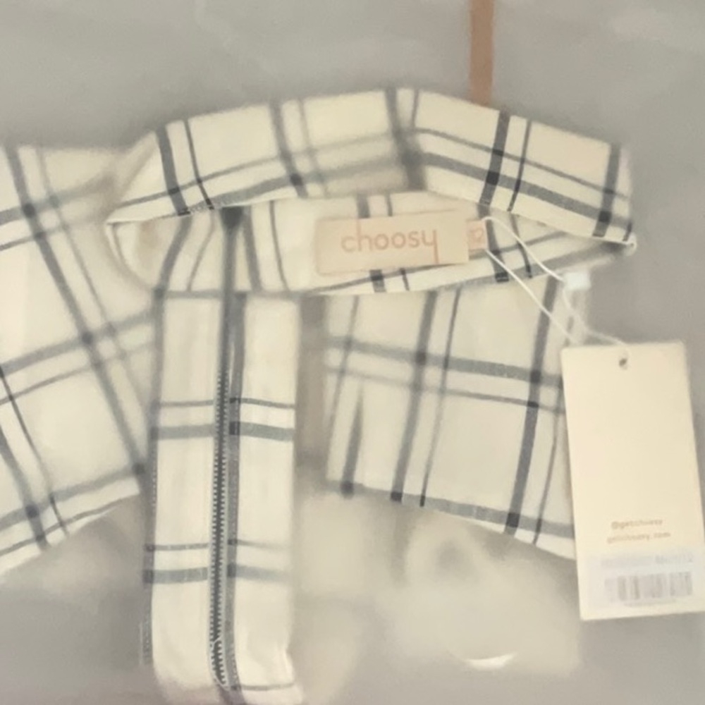 Choosy Cream & Black Plaid Collar Neck Crop Bandeau Top Multiple Sizes - Picture 2 of 2